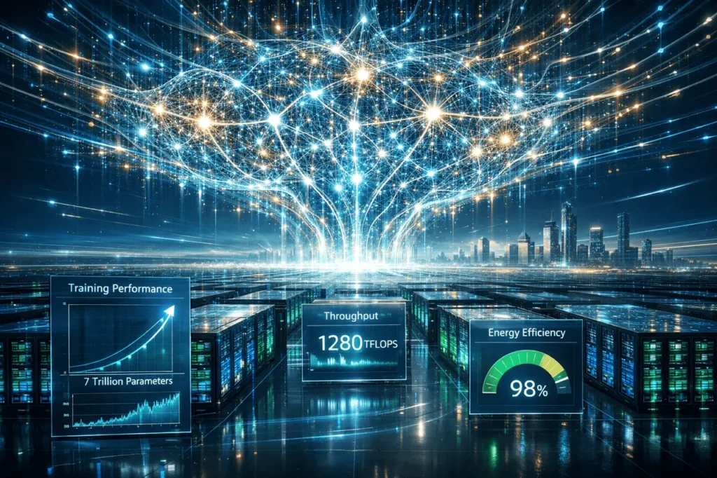 Grok 5 7 trillion parameter AI model training with high-throughput GPU infrastructure.