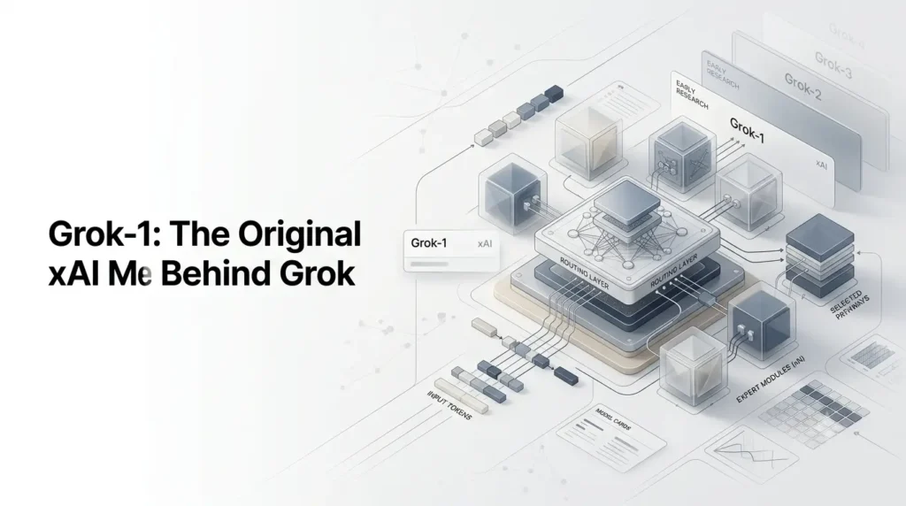 Current image: Grok-1 original xAI AI model and Mixture-of-Experts architecture.